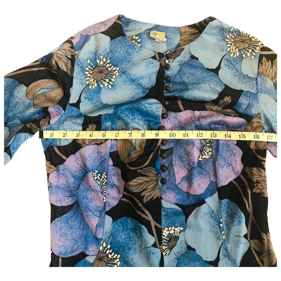 Vintage Long Floral Dress St. Michael Made In Britain 1960s Blue Purple Flowers - Picture 7 of 16
